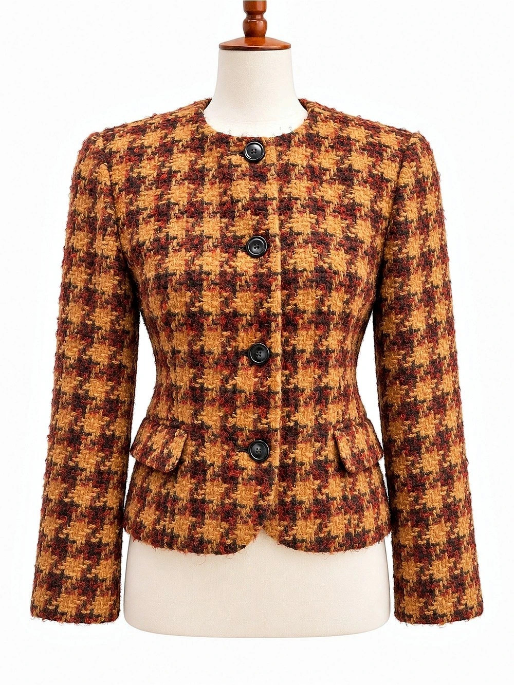 Jones New York Plaid Wool Blend Petite Jacket Size 4 Vintage Houndstooth